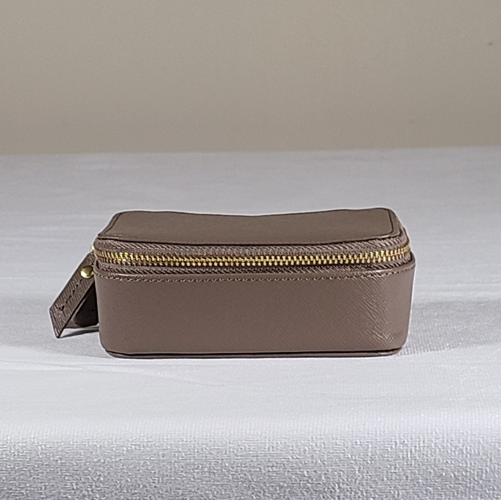 Neiman Marcus Saffiano Small Travel Jewlery Case Box Grey